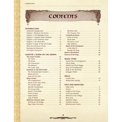 table of contents for the adventure