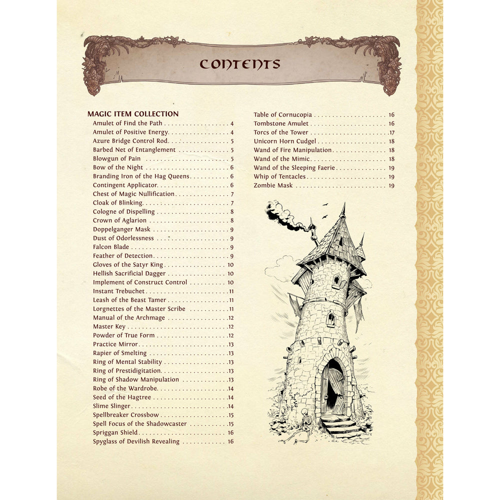 table of contents for magic item compendium